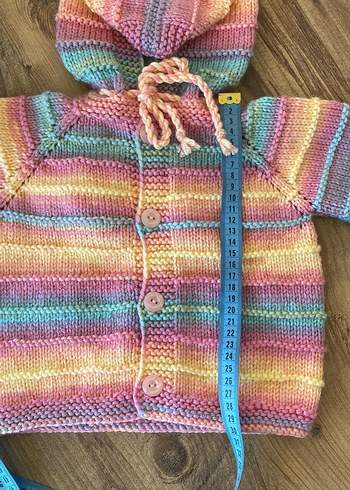 Kız Çocuk Kapüşonlu Renkli Örgü Hırka - Görsel 8