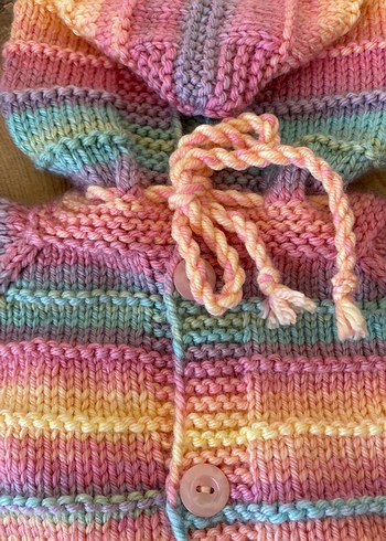 Kız Çocuk Kapüşonlu Renkli Örgü Hırka - Görsel 4