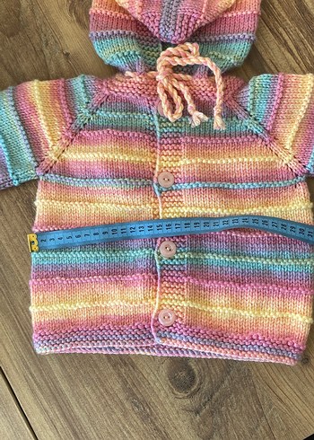 Kız Çocuk Kapüşonlu Renkli Örgü Hırka - Görsel 6