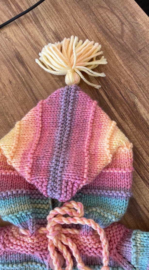 Kız Çocuk Kapüşonlu Renkli Örgü Hırka - Görsel 5