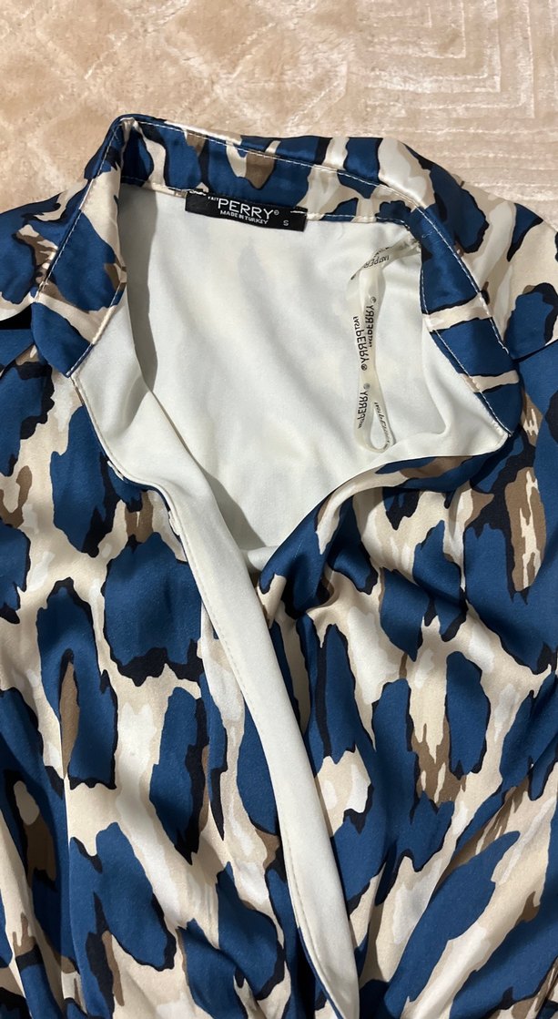 Leopar desenli saten elbise - Görsel 2