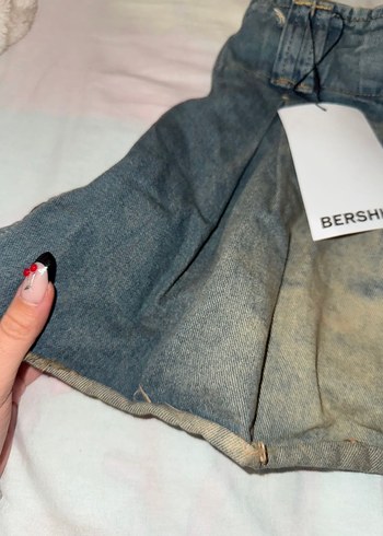 Bershka Düğmeli Gri Mini Denim Etek - Görsel 3