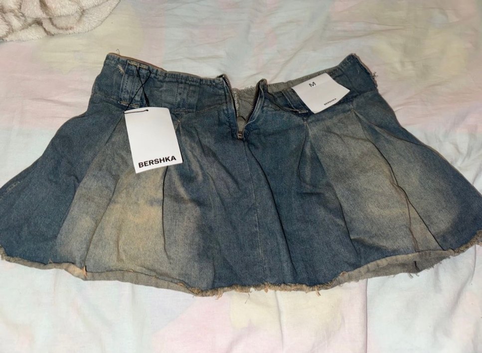 Bershka Düğmeli Gri Mini Denim Etek - Görsel 2