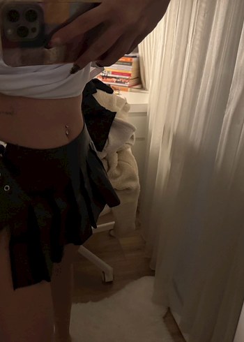 Kemerli Siyah Deri Mini Etek - Görsel 4