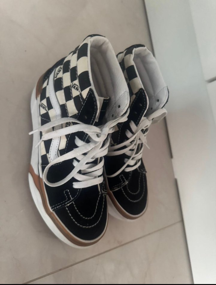 vans Deri Tabanlı Kadın Kareli Yüksek Top Spor Ayakkabı - Görsel 2