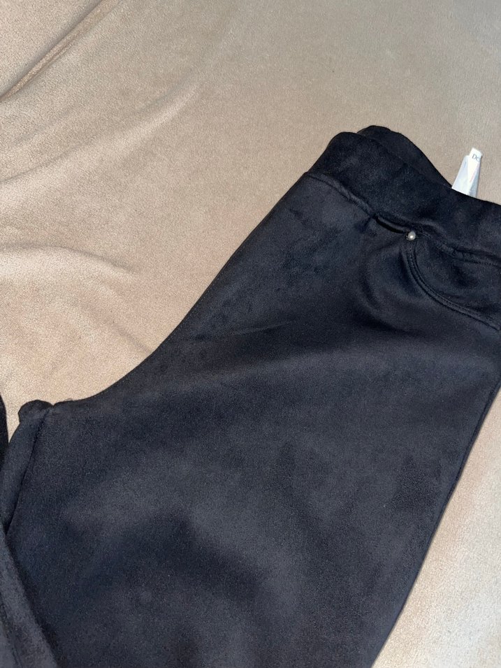 Kadın Siyah Süet Skinny Pantolon Tayt - Görsel 2