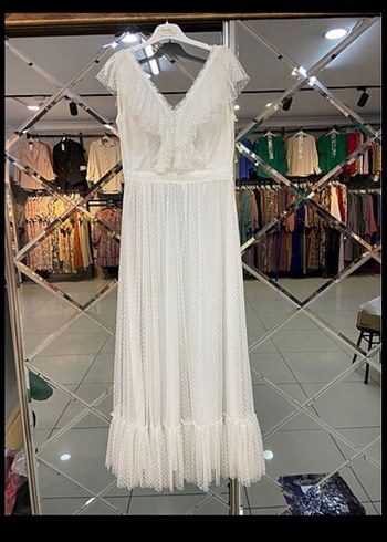 Bohem Beyaz V Yaka Uzun Nikah Elbisesi - Görsel 3