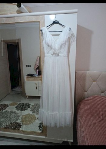 Bohem Beyaz V Yaka Uzun Nikah Elbisesi - Görsel 6