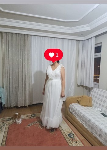 Bohem Beyaz V Yaka Uzun Nikah Elbisesi - Görsel 4