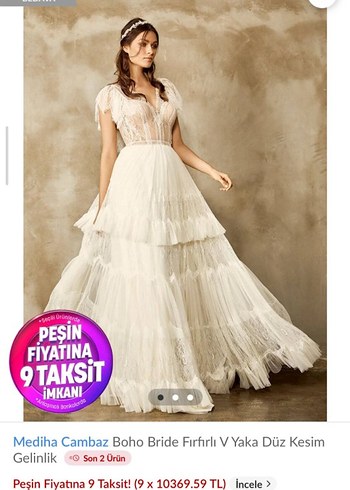 Bohem V Yakalı Midi Gelinlik - Görsel 3