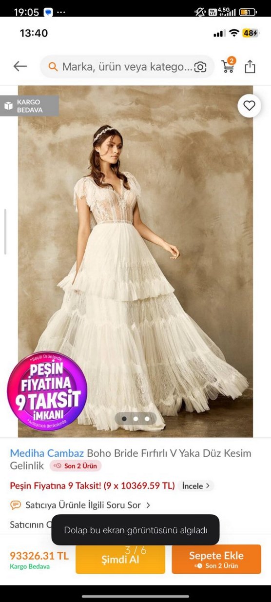 Bohem V Yakalı Midi Gelinlik - Görsel 3