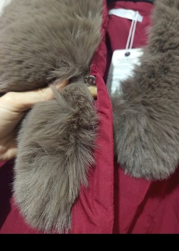 Bordo Kürklü Kısa Kadın Kışlık Mont - Görsel 3