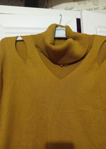 Bej Kadın Boğazlı Triko Kazak - Görsel 2