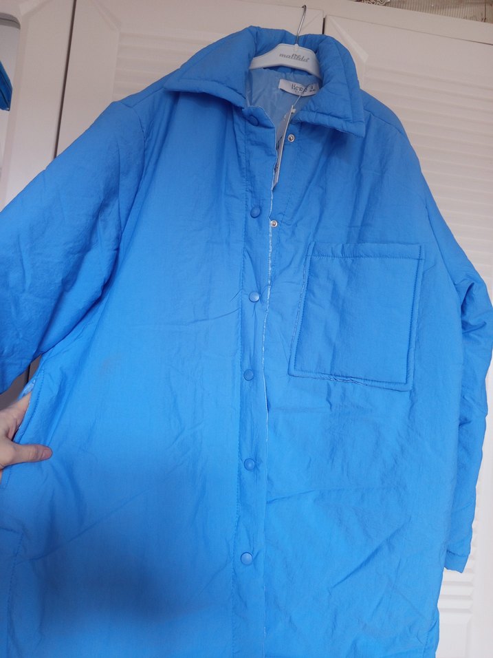 Düğmeli Mavi Kadın Midi Ceket - Görsel 2