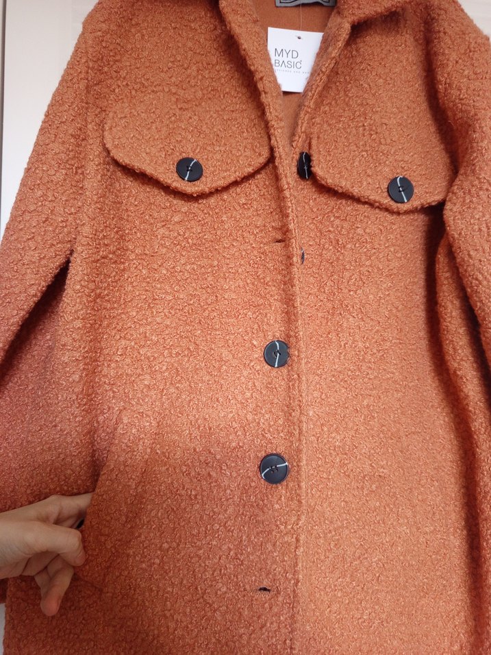 Düğmeli Kahverengi Uzun Kadın Yün Kaban - Görsel 2