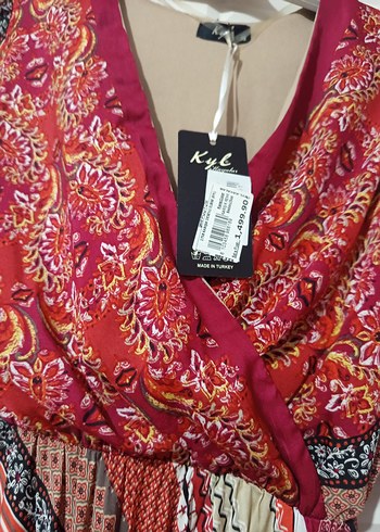 Bohem Çok Renkli Piliseli Uzun Elbise - Görsel 3