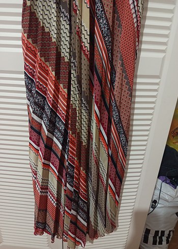 Bohem Çok Renkli Piliseli Uzun Elbise - Görsel 2