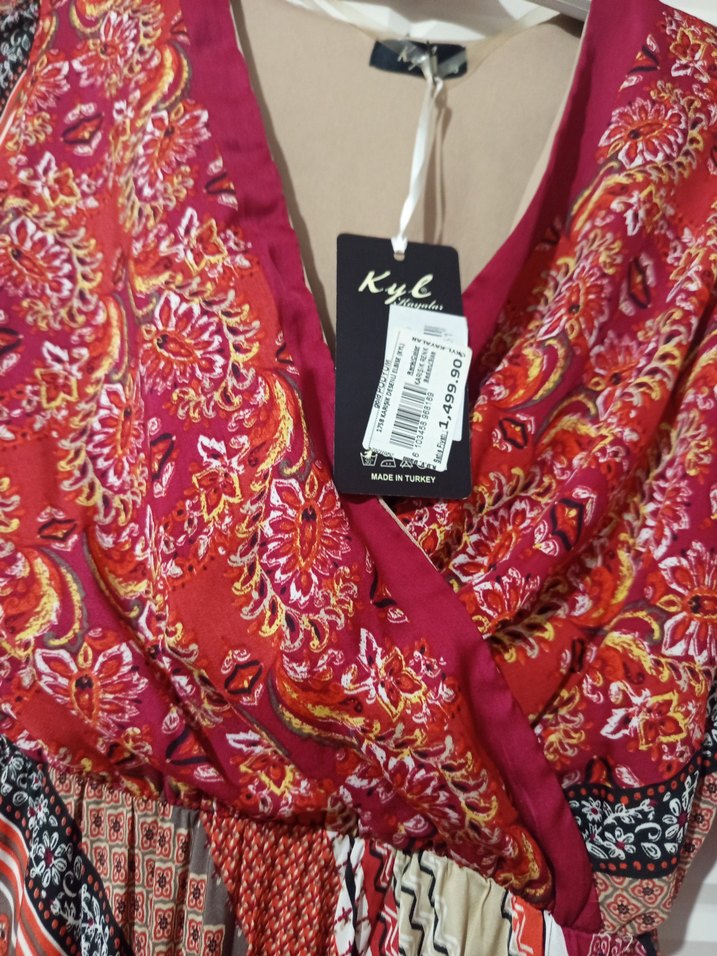 Bohem Çok Renkli Piliseli Uzun Elbise - Görsel 3