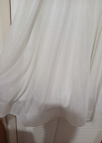 Midi Beyaz V Yaka Uzun Kollu Mini Gelinlik - Görsel 2