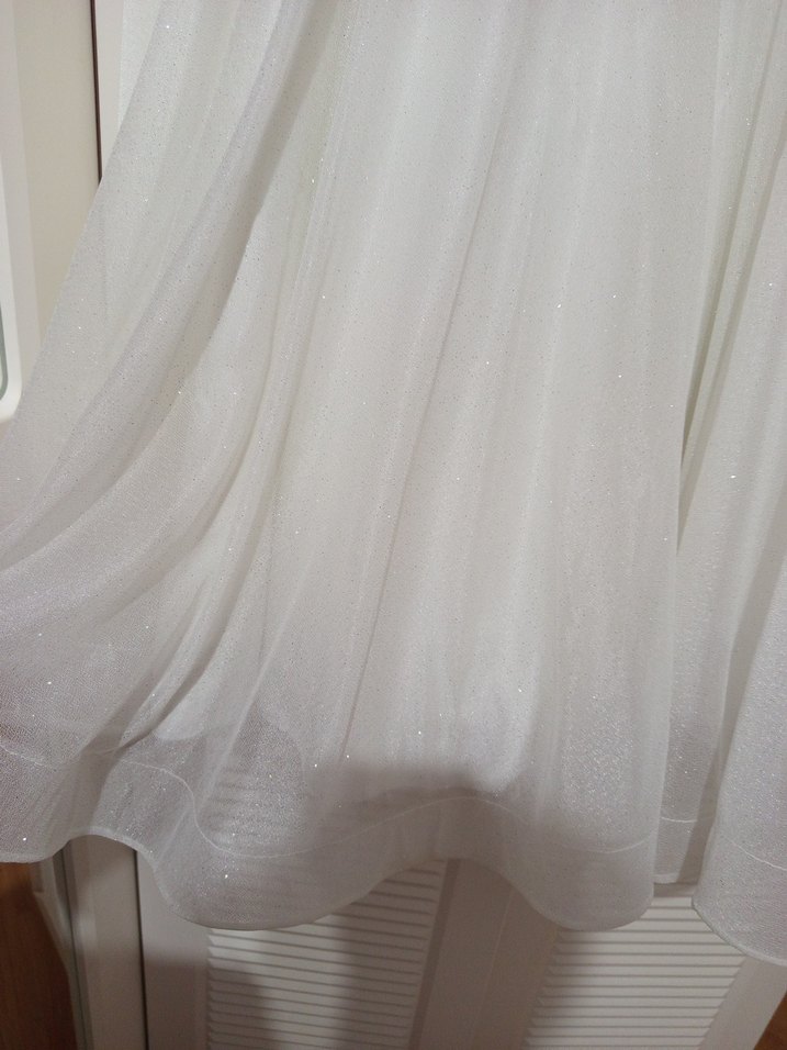 Midi Beyaz V Yaka Uzun Kollu Mini Gelinlik - Görsel 2