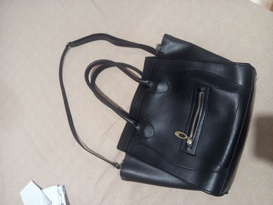 Siyah Deri Fermuarlı Kadın Çanta - Görsel 3