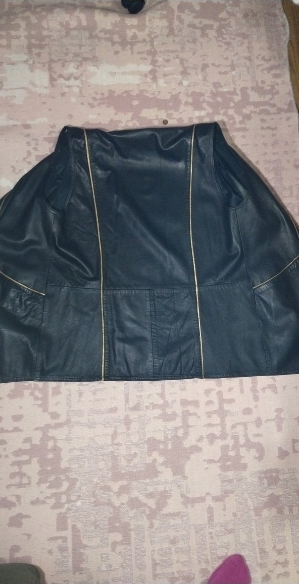 Düğmeli Siyah Deri Kadın Biker Yelek - Görsel 2