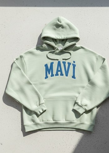 Mavi Baskılı Kapüşonlu Sweatshirt - Görsel 4