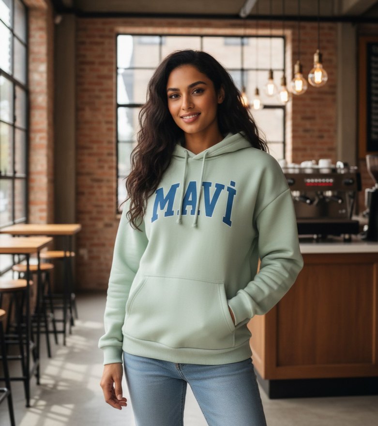 Mavi Baskılı Kapüşonlu Sweatshirt - Görsel 3