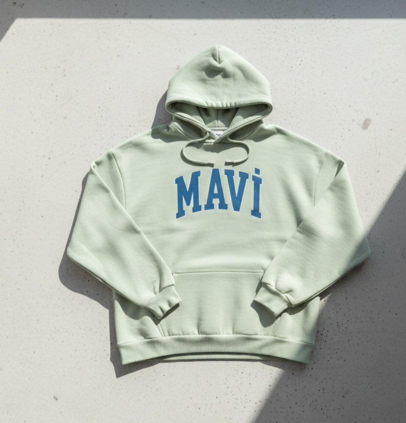 Mavi Baskılı Kapüşonlu Sweatshirt - Görsel 4