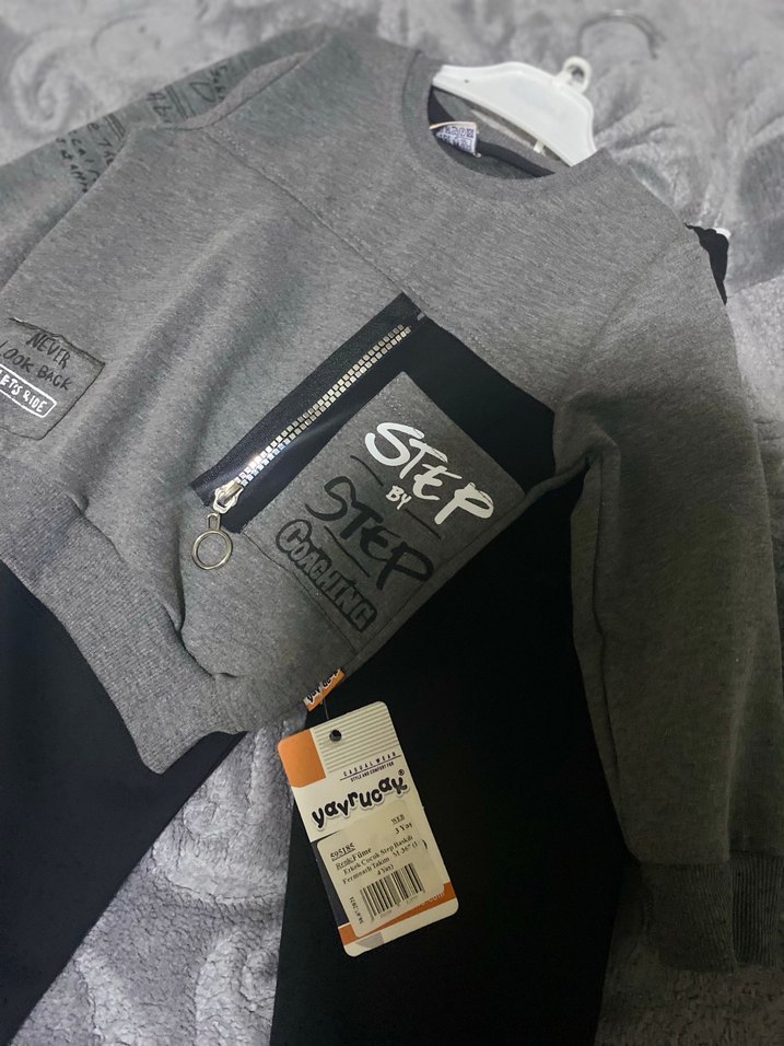 Gri Fermuarlı Baskılı Bebek Erkek Takımı - Görsel 2