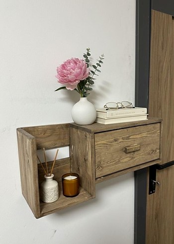 Ahşap Duvar Rafı ve Çekmeceli Dekoratif Ünite - Görsel 3