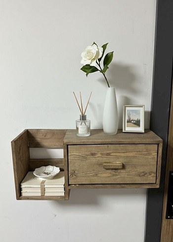 Ahşap Duvar Rafı ve Çekmeceli Dekoratif Ünite - Görsel 2