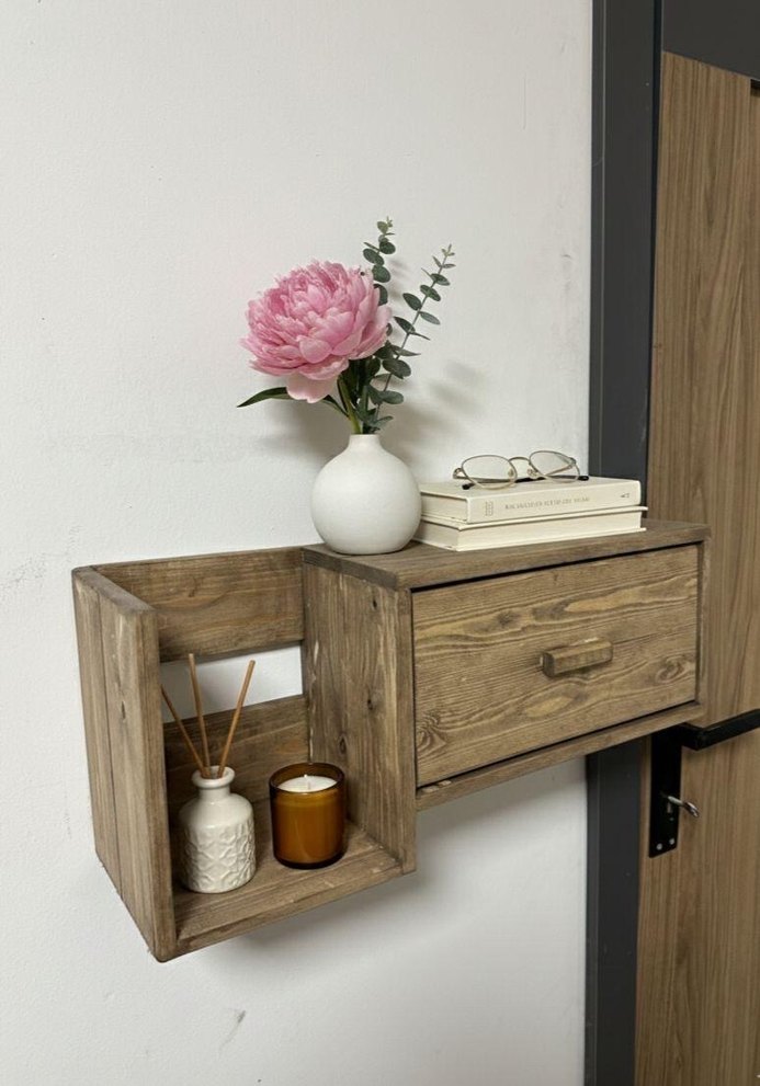 Ahşap Duvar Rafı ve Çekmeceli Dekoratif Ünite - Görsel 3