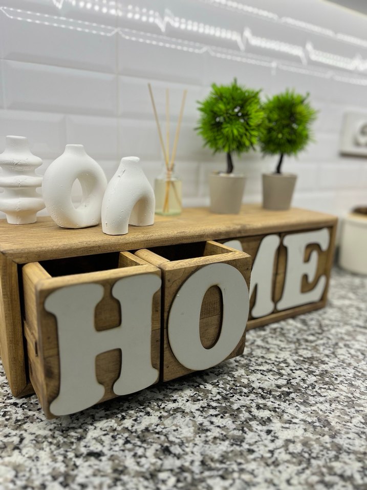Ahşap Üzeri HOME Yazılı Dekoratif Obje - Görsel 4