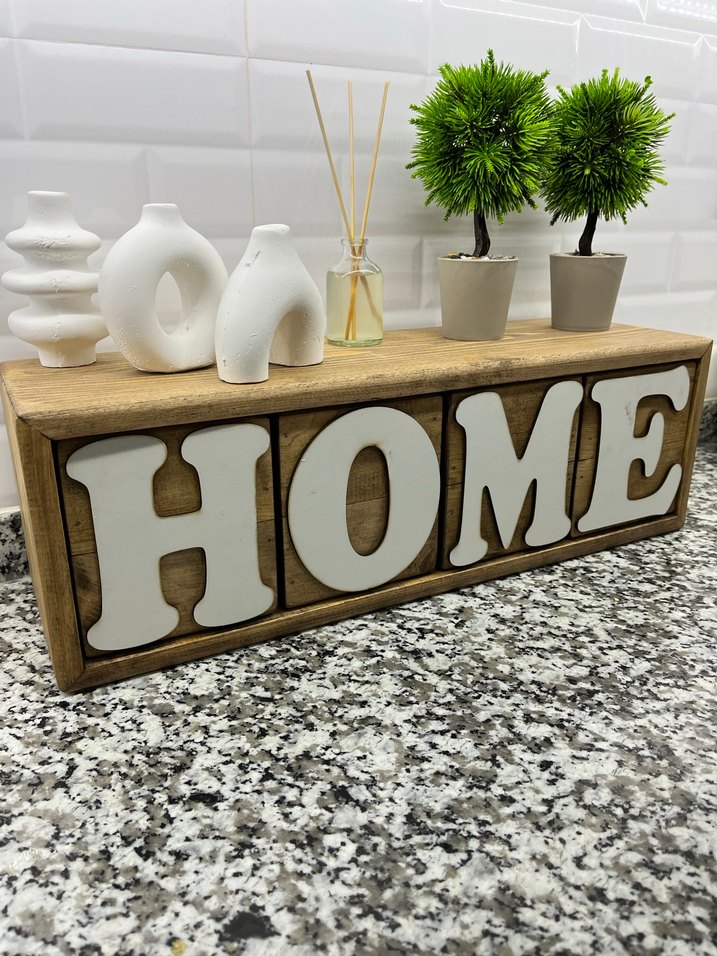 Ahşap Üzeri HOME Yazılı Dekoratif Obje - Görsel 5