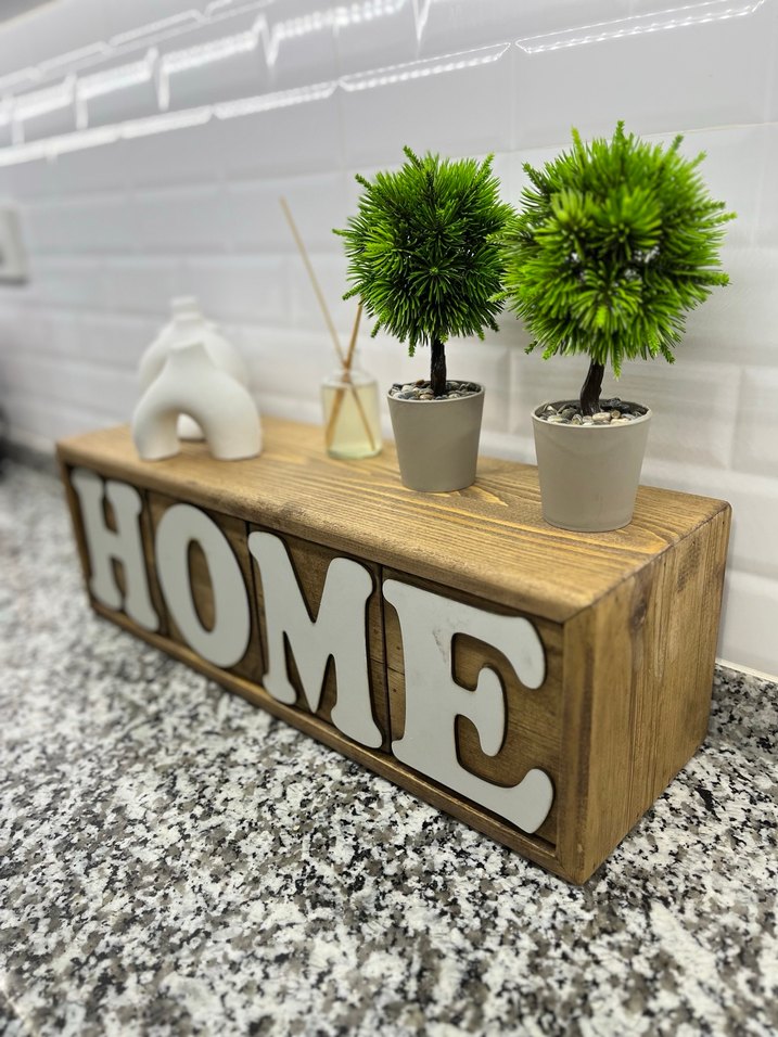 Ahşap Üzeri HOME Yazılı Dekoratif Obje - Görsel 2