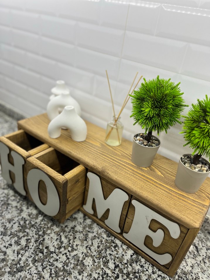 Ahşap Üzeri HOME Yazılı Dekoratif Obje - Görsel 3