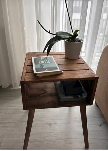 Koyu Kahverengi Ahşap Yan Sehpa - Görsel 2