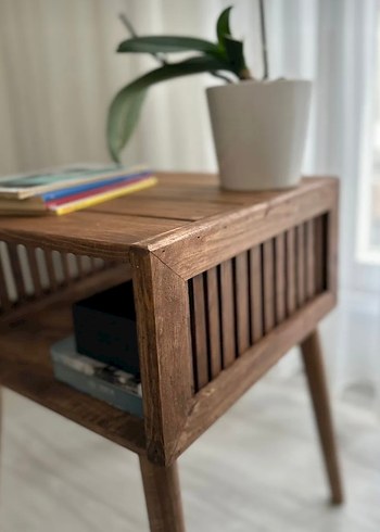 Koyu Kahverengi Ahşap Yan Sehpa - Görsel 3