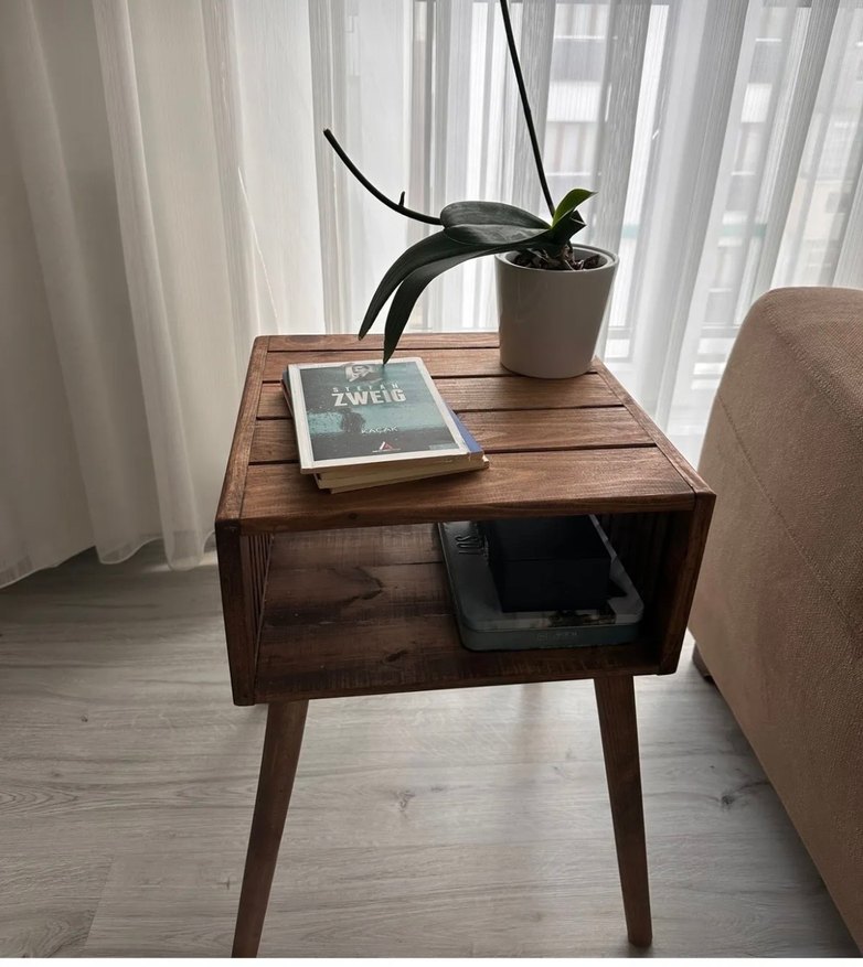 Koyu Kahverengi Ahşap Yan Sehpa - Görsel 2