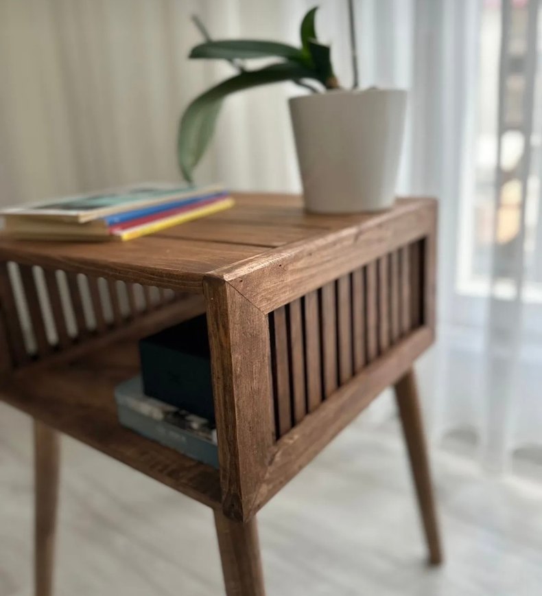 Koyu Kahverengi Ahşap Yan Sehpa - Görsel 3