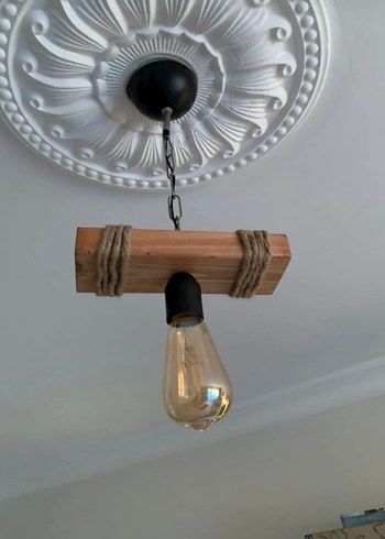 Bej Ahşap Tavan Lambası - Görsel 2