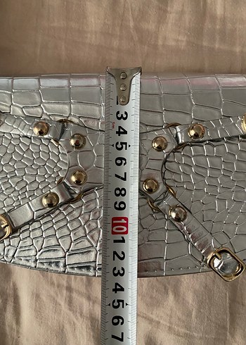 Gri Deri Yılan Desenli Tokalı Kadın Çanta - Görsel 8