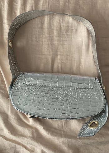 Gri Deri Yılan Desenli Tokalı Kadın Çanta - Görsel 6