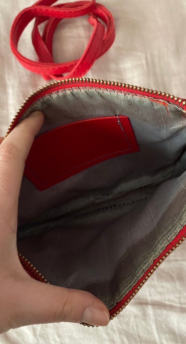 Kırmızı Deri Kadın Çanta Fermuarlı - Görsel 2