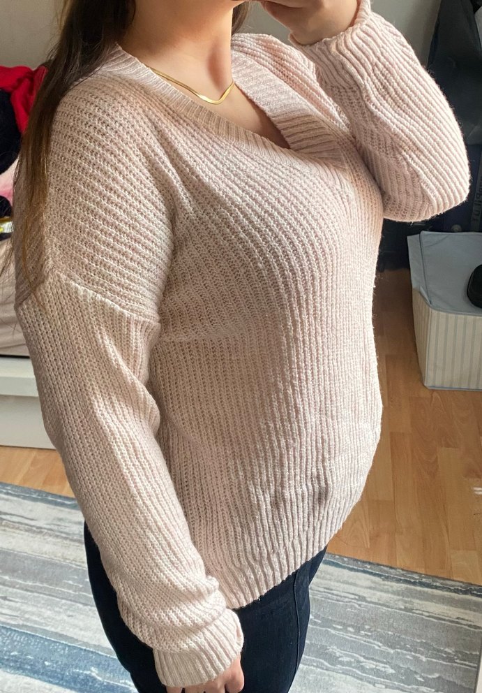 Pudra V Yaka Örgü Kadın Kazak - Görsel 2