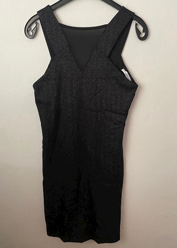 Siyah V Yakalı Simli Midi Goth Elbise - Görsel 3