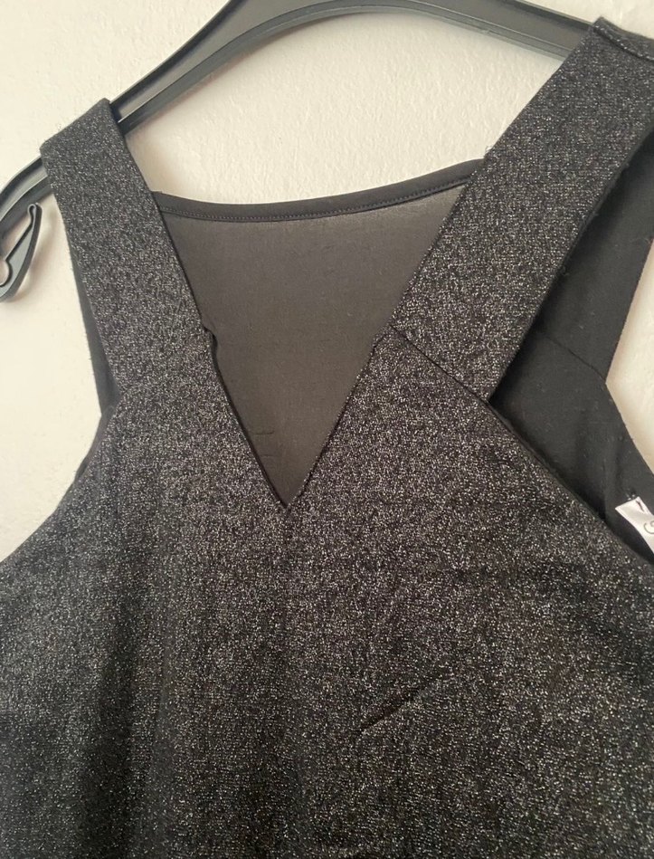 Siyah V Yakalı Simli Midi Goth Elbise - Görsel 2