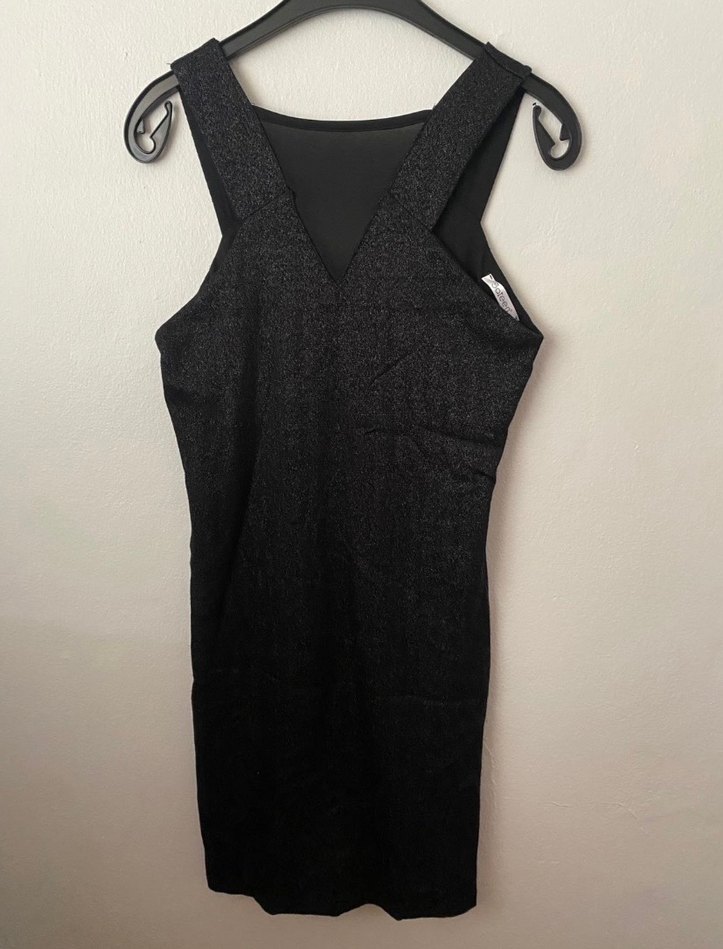 Siyah V Yakalı Simli Midi Goth Elbise - Görsel 4