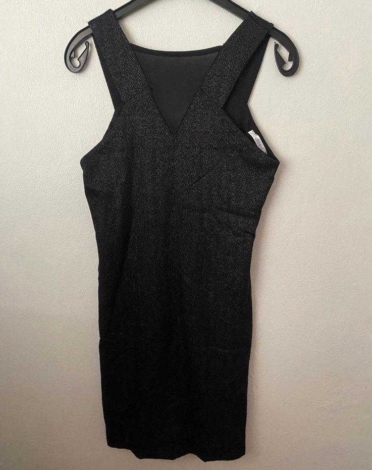 Siyah V Yakalı Simli Midi Goth Elbise - Görsel 3